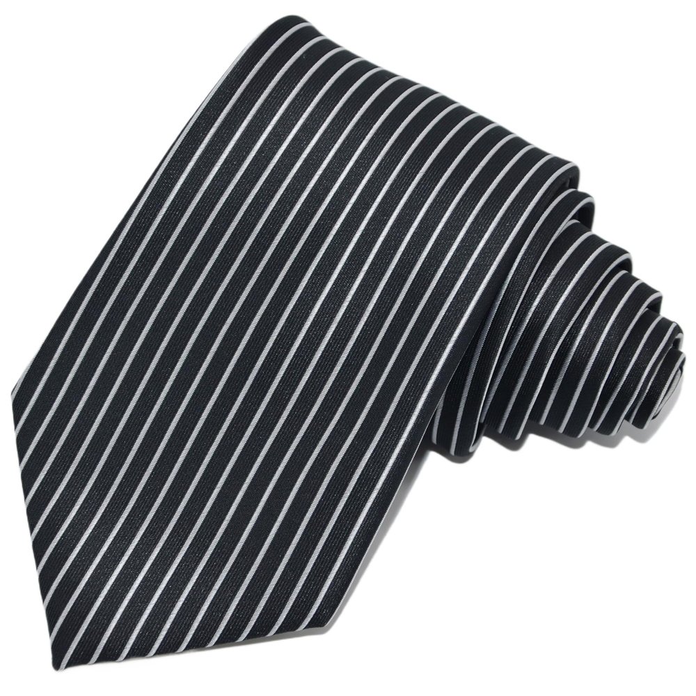 Geotae Zerun New Classic Men's Striped Silk Tie Necktie (Black Vertical)