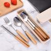 Muka Custom Set of 3 Flatware Set with Case Reusable Wood Handle - Fork, Spoon, Chopsticks-Wood view 2