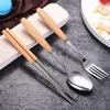 Muka Custom Set of 3 Flatware Set with Case Reusable Wood Handle - Fork, Spoon, Chopsticks-Wood view 3