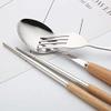 Muka Custom Set of 3 Flatware Set with Case Reusable Wood Handle - Fork, Spoon, Chopsticks-Wood view 4