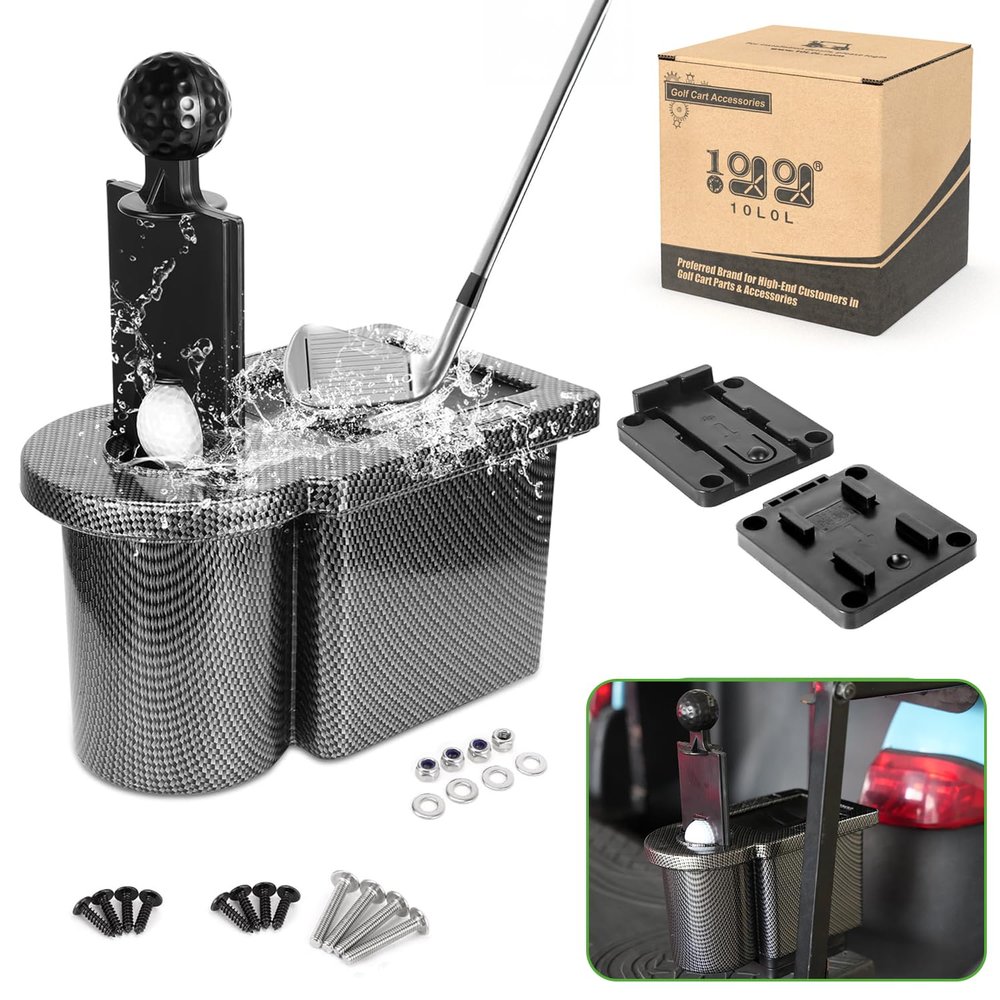 10L0L Golf Cart Ball and Golf Club Head Cleaner/Washer 2-in-1 with Universal Bracket-Removable-Fits for Yamaha EZGO TXT RXV & Club Car DS Precedent Models