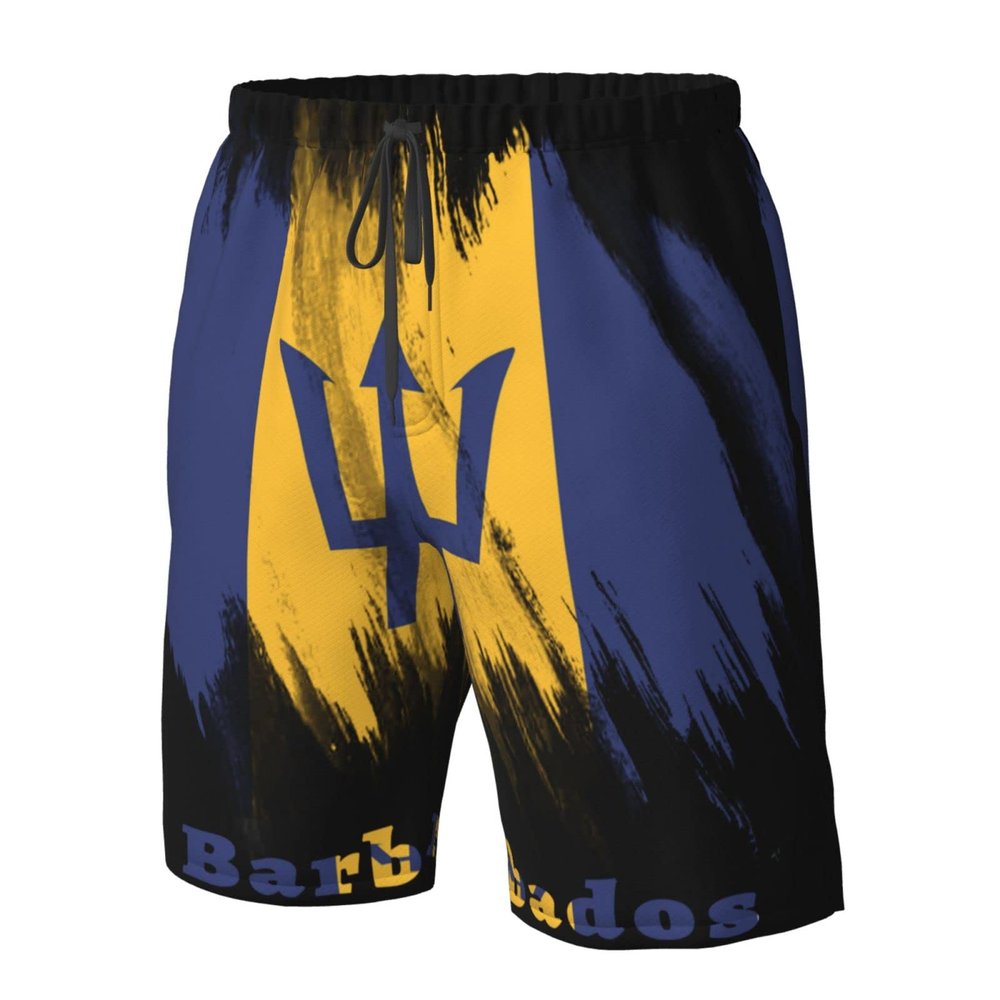 Barbados Flag Barbadian Men's Beach Shorts Drawstring Quick Dry Running Athletic Shorts Comfortable Loose Gym Shorts Swimsuit Pants with Pockets Medium White