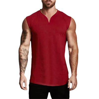 Vogrtcc Men V-Neck Tank Top Vest Gym Clothing Sleeveless Shirt Workout Sports Singlets Red