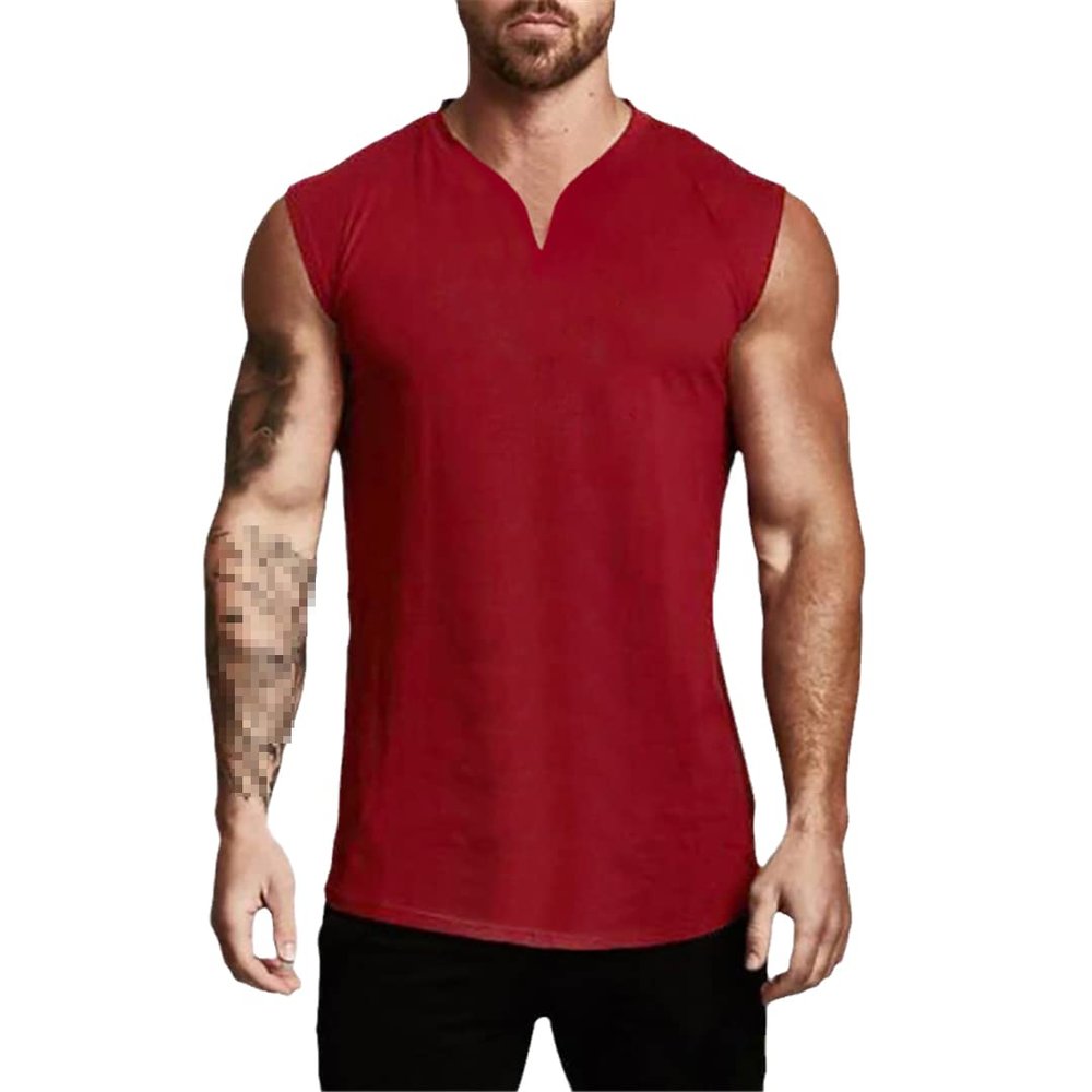 Vogrtcc Men V-Neck Tank Top Vest Gym Clothing Sleeveless Shirt Workout Sports Singlets Red