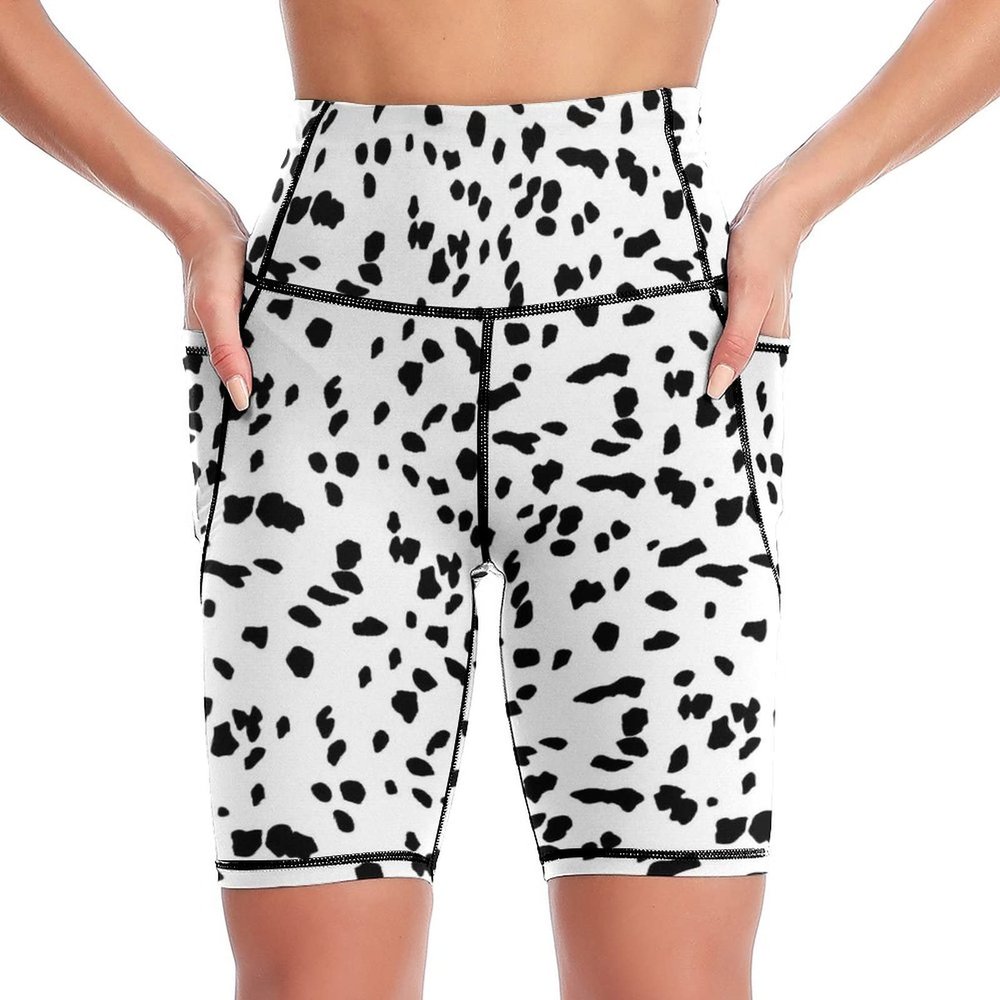Dalmatian Pattern Women's Yoga Shorts High Waist Biker Workout Running Pants with Pockets