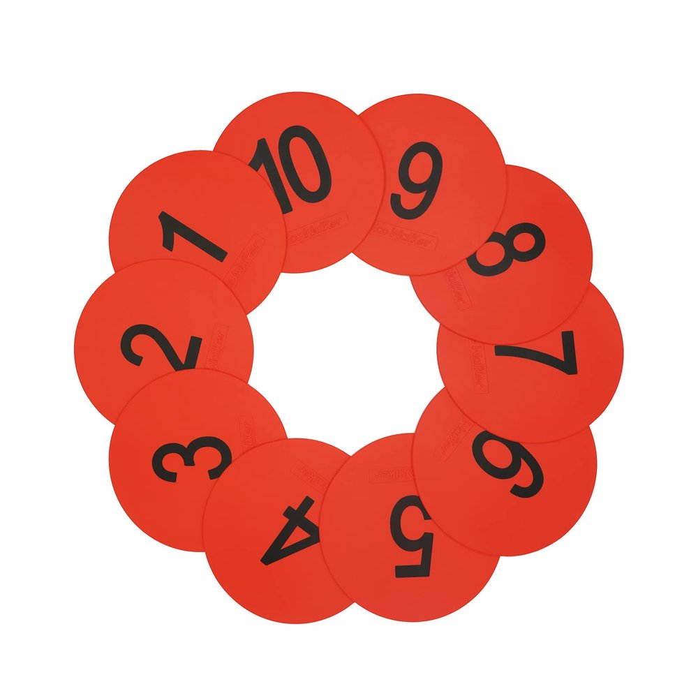 Eco Walker 6inch Numbered Spot Markers Flat Floor Spot Non-Slip TPE Material Waterproof for Field and Court Marking Fitness Agility Training Sports Games and Exercises (Red)