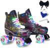 Roller Skates Women Men - Microfiber Leather Roller Skate Classic High Top Double Row Roller Skates for Indoor Outdoor with Light up Shoe Laces (Flash Wheel, 39-US Men 6.5= Women 7.5) view 1