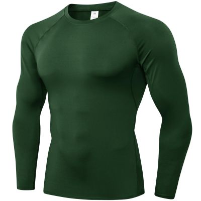 Dark Green Compression Shirts Long Sleeve Men Cool Dry Athletic Workout Running T-Shirt Top Sport Baselayer Undershirt