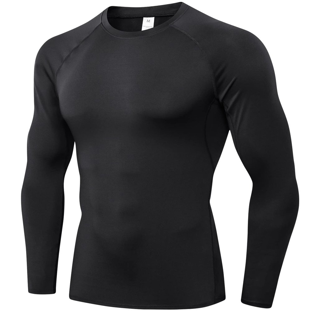 Black Compression Shirts Long Sleeve Men Cool Dry Athletic Workout Running T-Shirts Tops Sports Baselayer Undershirts