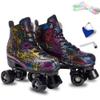 Roller Skates Women Men - Microfiber Leather Roller Skate Classic High Top Double Row Roller Skates for Indoor Outdoor with Light up Shoe Laces (Black Wheel, 44-US Men 10= Women 11) view 1