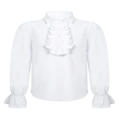 WinChang Children's Ruffle Pirate Shirts Renaissance Medieval Long Sleeve Turndown Shirt Steampunk Vampire Gothic Costume White 6 Years