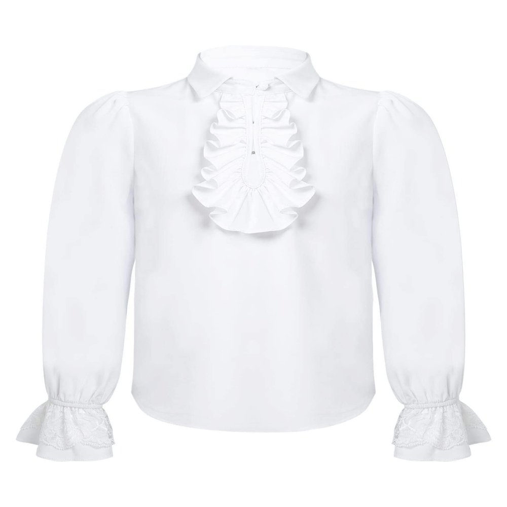 WinChang Children's Ruffle Pirate Shirts Renaissance Medieval Long Sleeve Turndown Shirt Steampunk Vampire Gothic Costume White 6 Years