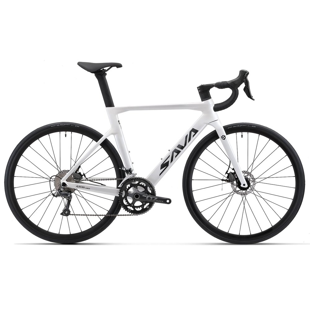 SAVADECK Carbon Disc Road Bike, Integrated Design Racing Bicycle Carbon Frame Carbon Fork with Shimano SORA R3000 Derailleur System 18 Speed Disc Brake Road Bike for Men or Women(White,54cm)