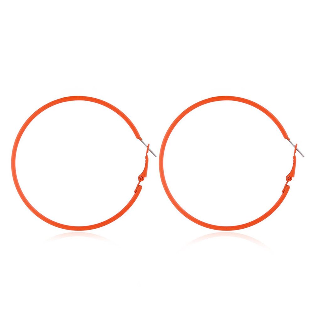 70s 80s Round Circle Earrings Fluorescence Hoop Earrings Colorful Retro Neon Big Round Earrings for Women Jewelry Gifts-orange