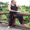 RaanPahMuang Thai Fisherman Pants Loose Yoga, Pirate, Harem, 100% Cotton, Unisex Mens Womens Kimono, X-Small-Small, Patch Muang Cotton - Black Brown view 2
