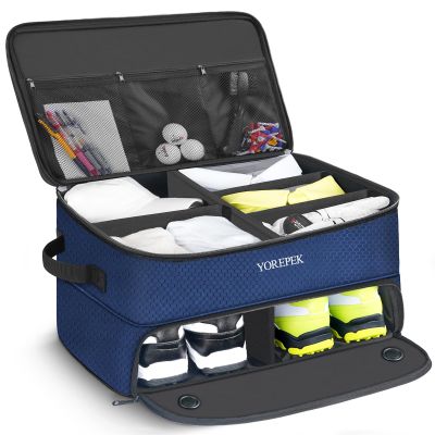 YOREPEK Large 2 Layer Golf Trunk Organizer for 2 Size 14 Pair Shoes, Car Golf Locker with Separate Ventilated Compartment, Golfing Stuff Storage Organizer Store All Gear, Golf Stocking Stuffers, BLUE