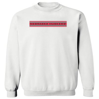 CornBorn Nebraska Huskers Pullover - Crewneck Fleece Nebraska Huskers Horiz Stripe - White - Medium