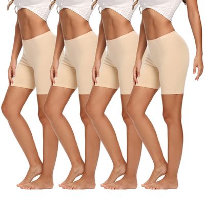 Molasus Womens Boxer briefs Cotton Boy Shorts Underwear Anti Chafing Bike Short Long Leg Under Shorts Beige 4 Pack Medium