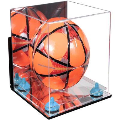Better Display Cases Acrylic Soccer Ball Display Case with Mirror Case, Light Blue Risers, Wall Mount and Mirror Base 9.75" X 9.75" X 9.75" (A027/B02)