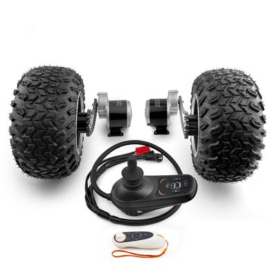 L-faster DIY Barrow Trolley Cart Wheelchair 10x6.0-6 Inch Fat Wheel Chain Dual Drive Dual 350W Geared Motor Kit with Remote (Max 11kph)