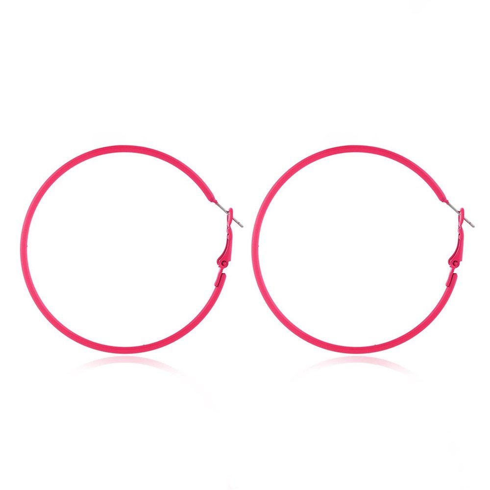 70s 80s Round Circle Earrings Fluorescence Hoop Earrings Colorful Retro Neon Big Round Earrings for Women Jewelry Gifts-rose