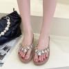 DYJAGYO Women's Rhinestone Chain Platform Wedge Flip Flop Sandals,Women's Rhinestone Flip Flops,Fashion Flip Flop Sandals for Parties and Weddings (Pink,39) view 2