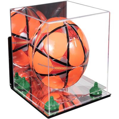 Better Display Cases Acrylic Display Case for Collectibles, Full Size Soccer Ball Display Case,Green Risers & Mirror Base,WM, Handcrafted Showcase Box.DIM;9.75" L x 9.75" W x 9.75" H. (A027/B02)