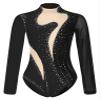 Freebily Womens Sheer Mesh Long Sleeve Bodysuit Sequined Mock Neck Tassel Leotards Dancewear Black A X-Large view 1