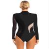 Freebily Womens Sheer Mesh Long Sleeve Bodysuit Sequined Mock Neck Tassel Leotards Dancewear Black A X-Large view 3