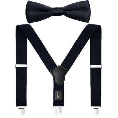CEAJOO Boys' Suspenders and Bow Tie Set Adjustable 24" Black