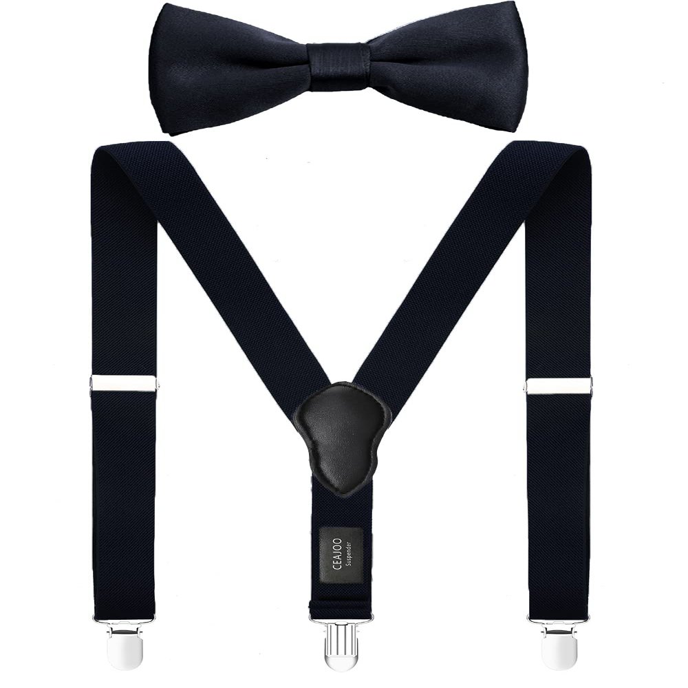 CEAJOO Boys' Suspenders and Bow Tie Set Adjustable 24" Black