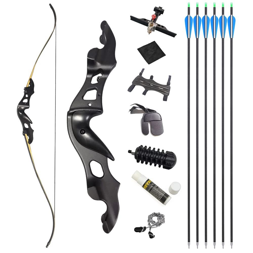 60 Inch Takedown Recurve Bow 20-55Lbs Competition Athletic Bow Aluminum Bow Riser Right Handed Longbow for Outdoor Hunting Fishing (20 Lbs, Bow Set)