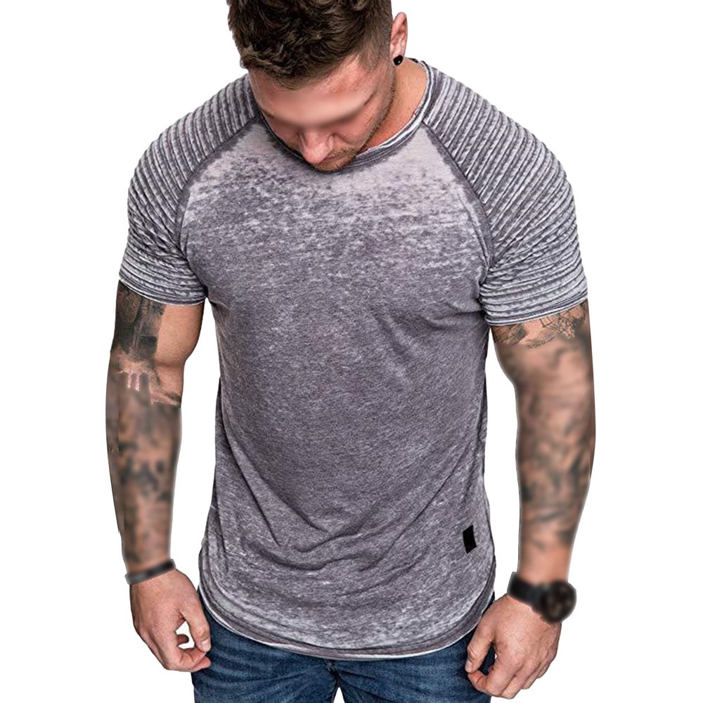 Maiyifu-GJ Men's Fashion Pleated Raglan Workout T Shirts Muscle Gym Athletic Short Sleeves Hipster Bodybuilding Tee Top (Light Gray 1,US SIZE XXL Asia 3XL)