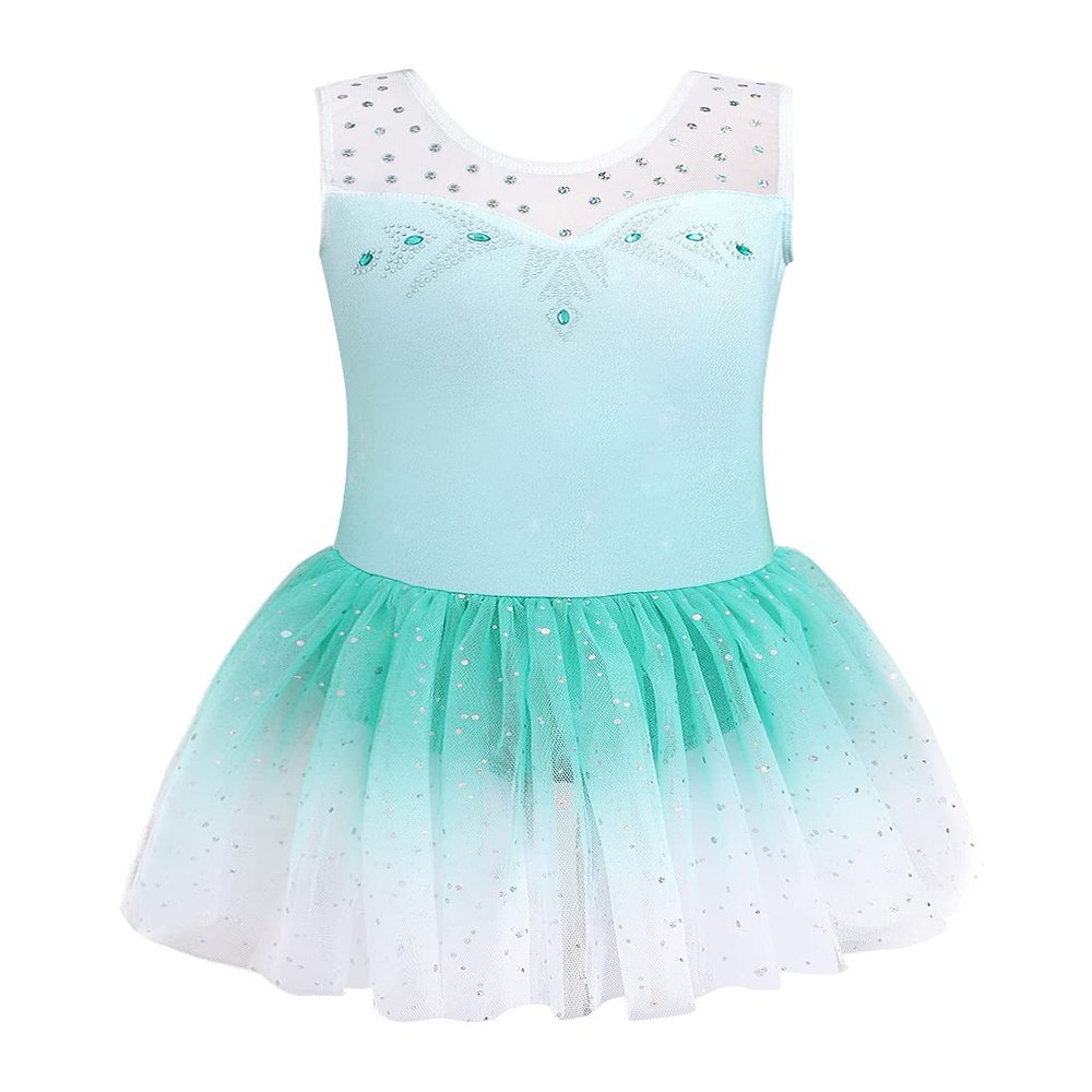 EQSJIU Green Ballet Leotards for Girls Tutu Dress Ballet Dance Outfit for Girls Stage Performance 6-7 Years