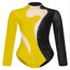 Freebily Womens Sheer Mesh Long Sleeve Bodysuit Sequined Mock Neck Tassel Leotards Dancewear Black&Yellow A Medium view 1