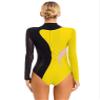 Freebily Womens Sheer Mesh Long Sleeve Bodysuit Sequined Mock Neck Tassel Leotards Dancewear Black&Yellow A Medium view 3