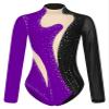 Freebily Womens Sheer Mesh Long Sleeve Bodysuit Sequined Mock Neck Tassel Leotards Dancewear Black&Purple A Medium view 1