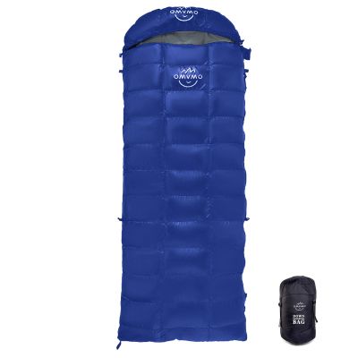 OMVMO 0 20 Degrees F Camping Sleeping Bag for Adults,4 Season Rectangle Down Fiber Sleeping Bag for Camping Hiking,Used as Blanket Quilt or Cloak (Darkblue/0/Right Zipper, Long(Fits up to 6'6''))