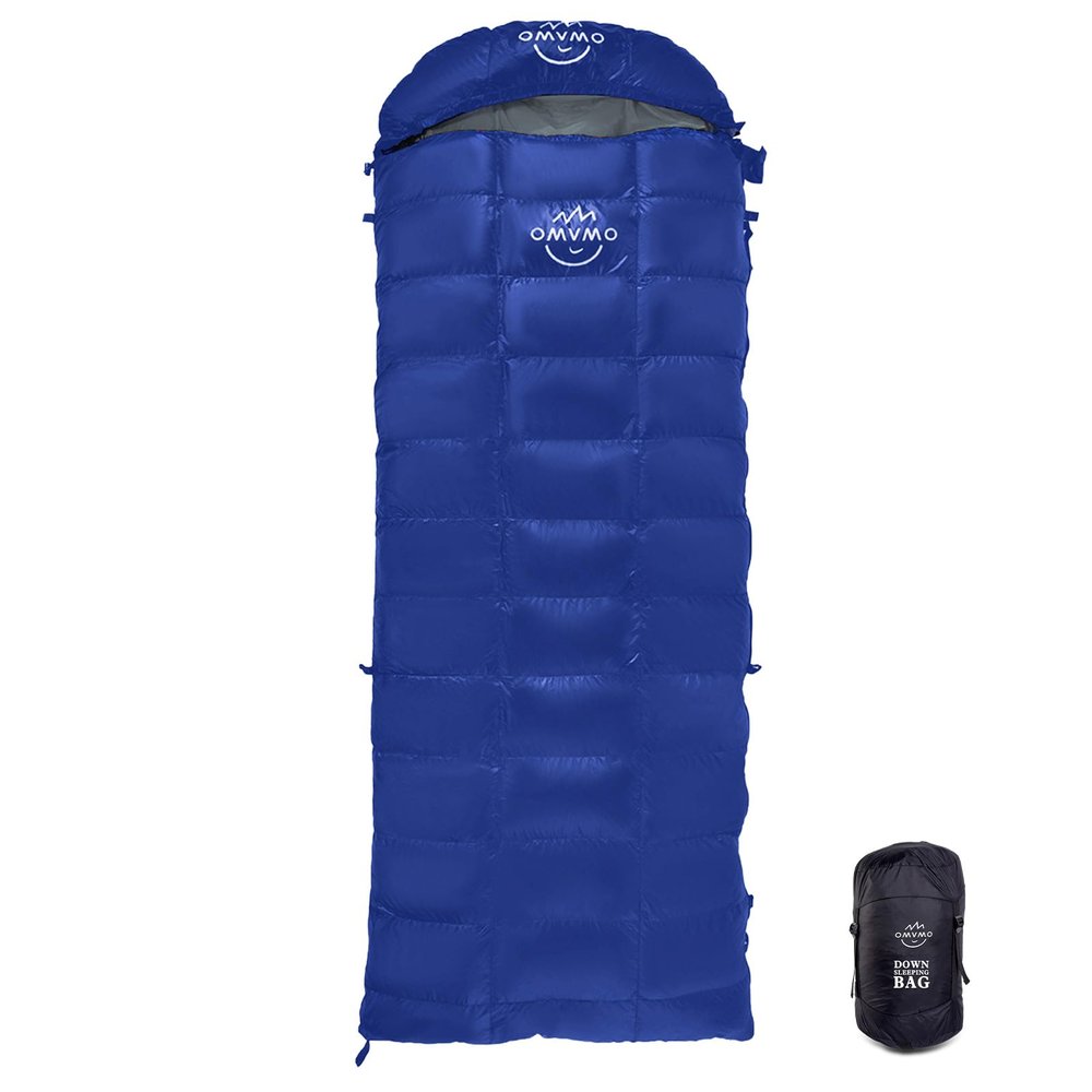 OMVMO 0 20 Degrees F Camping Sleeping Bag for Adults,4 Season Rectangle Down Fiber Sleeping Bag for Camping Hiking,Used as Blanket Quilt or Cloak (Darkblue/0/Right Zipper, Long(Fits up to 6'6''))