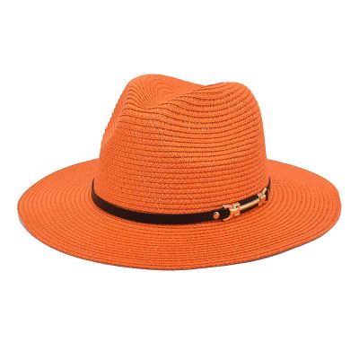 Women Fedoras Hat with Belt Buckle Wide Brim Sunscreen Straw Hat Outdoor Travel Sun Hats Bowler Hat Bucket Hats (Orange, One Size)