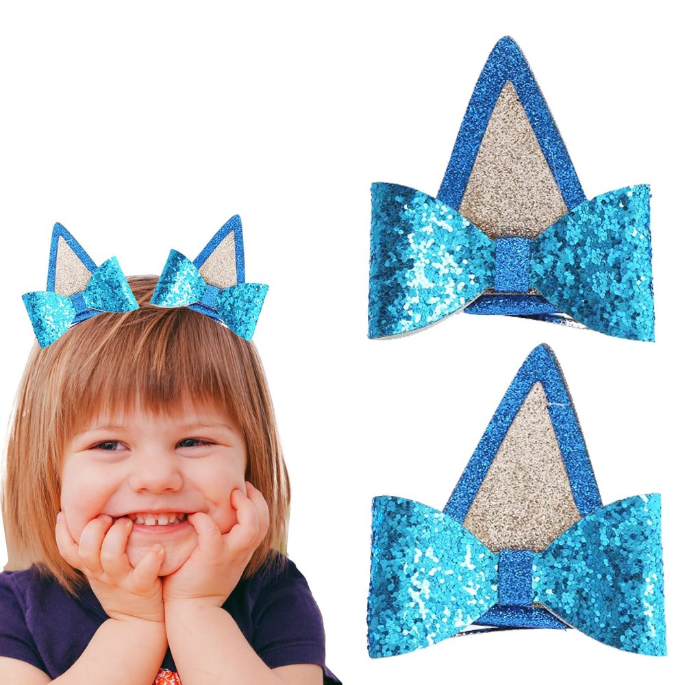 Dog Ears Hair Bows Clips Glitter Headwear Cosplay Costume Accessories for Kids Adults Girls, Halloween Birthday Party Supplies Gift for Bluey Bingo