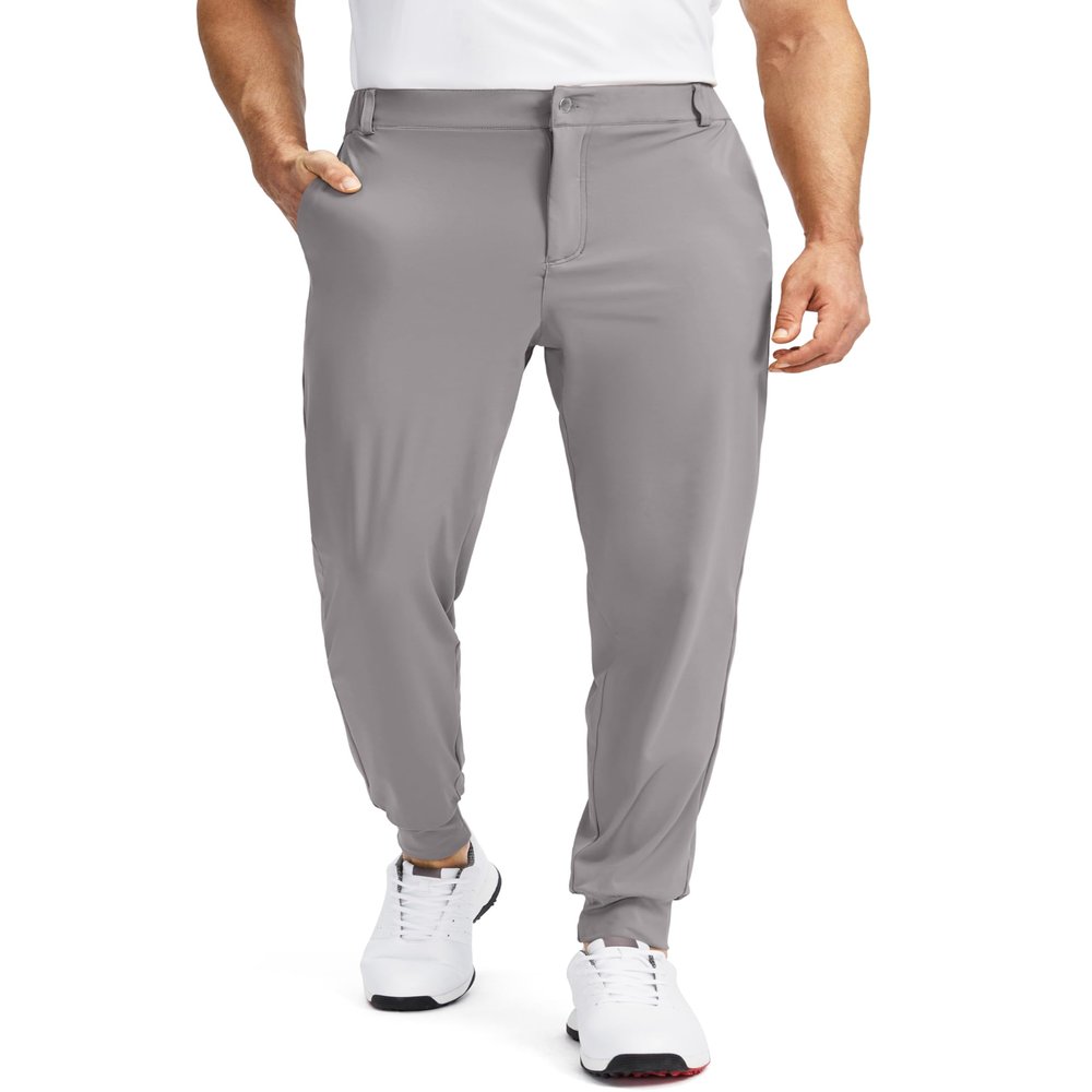 Soothfeel Men's Golf Joggers Pants with 5 Pockets Slim Fit Stretch Sweatpants Running Travel Dress Work Pants for Men(Light Grey, XS