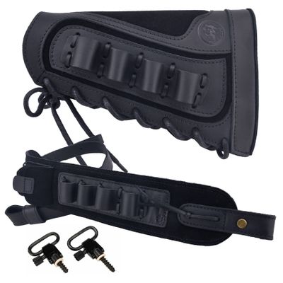 1 Set of Gun Buttstock Shell Holder with Matched Color Sling for Lefty or Righty Hunter (Black(12 Gauge), Lefty Hunter)