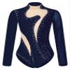 Freebily Womens Sheer Mesh Long Sleeve Bodysuit Sequined Mock Neck Tassel Leotards Dancewear Navy Blue A X-Large view 1