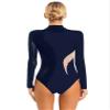 Freebily Womens Sheer Mesh Long Sleeve Bodysuit Sequined Mock Neck Tassel Leotards Dancewear Navy Blue A X-Large view 3