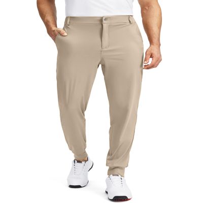 Soothfeel Men's Golf Joggers Pants with 5 Pockets Slim Fit Stretch Sweatpants Running Travel Dress Work Pants for Men(Light Khaki, XS