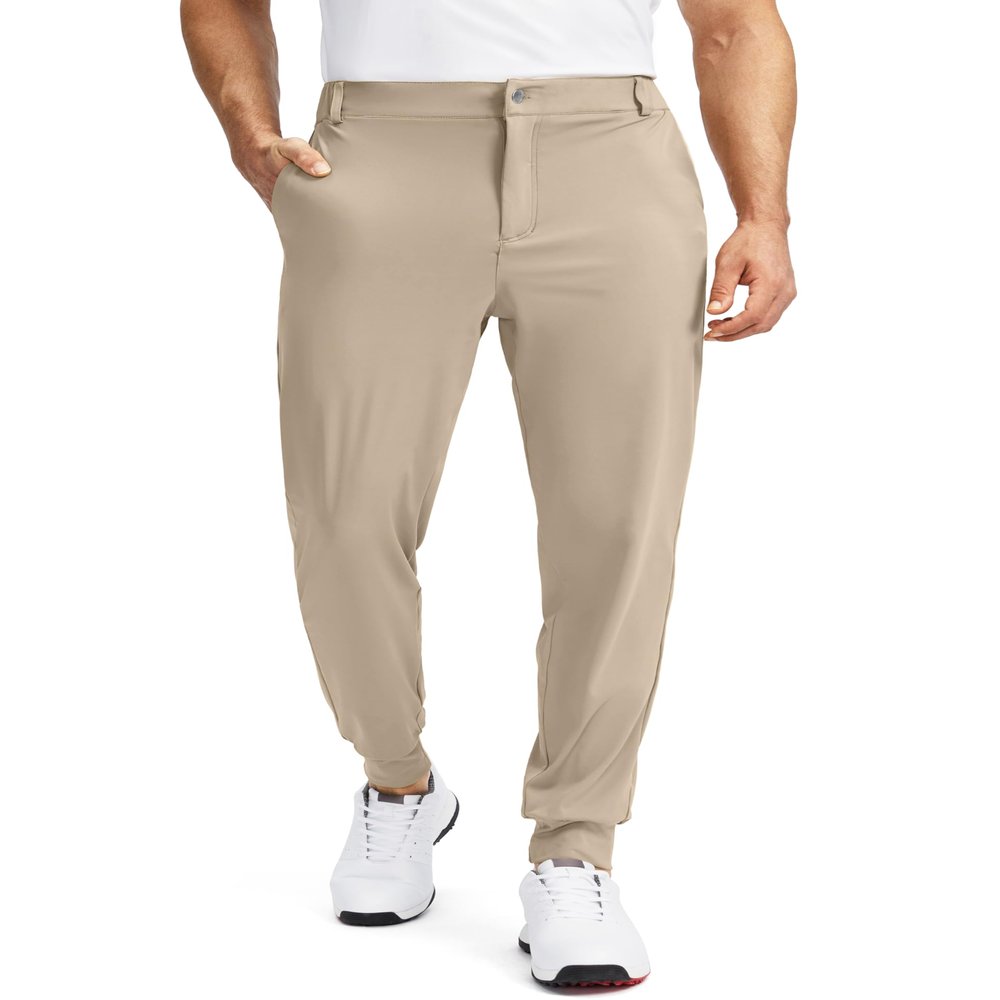 Soothfeel Men's Golf Joggers Pants with 5 Pockets Slim Fit Stretch Sweatpants Running Travel Dress Work Pants for Men(Light Khaki, XS