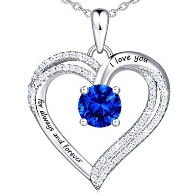 OR OLD RUBIN Heart Necklace for Women, 18K Gold Over 925 Sterling Silver Necklace for Women with a Gemstone Birthstone, Sterling Silver, Cubic Zirconia 42+8cm