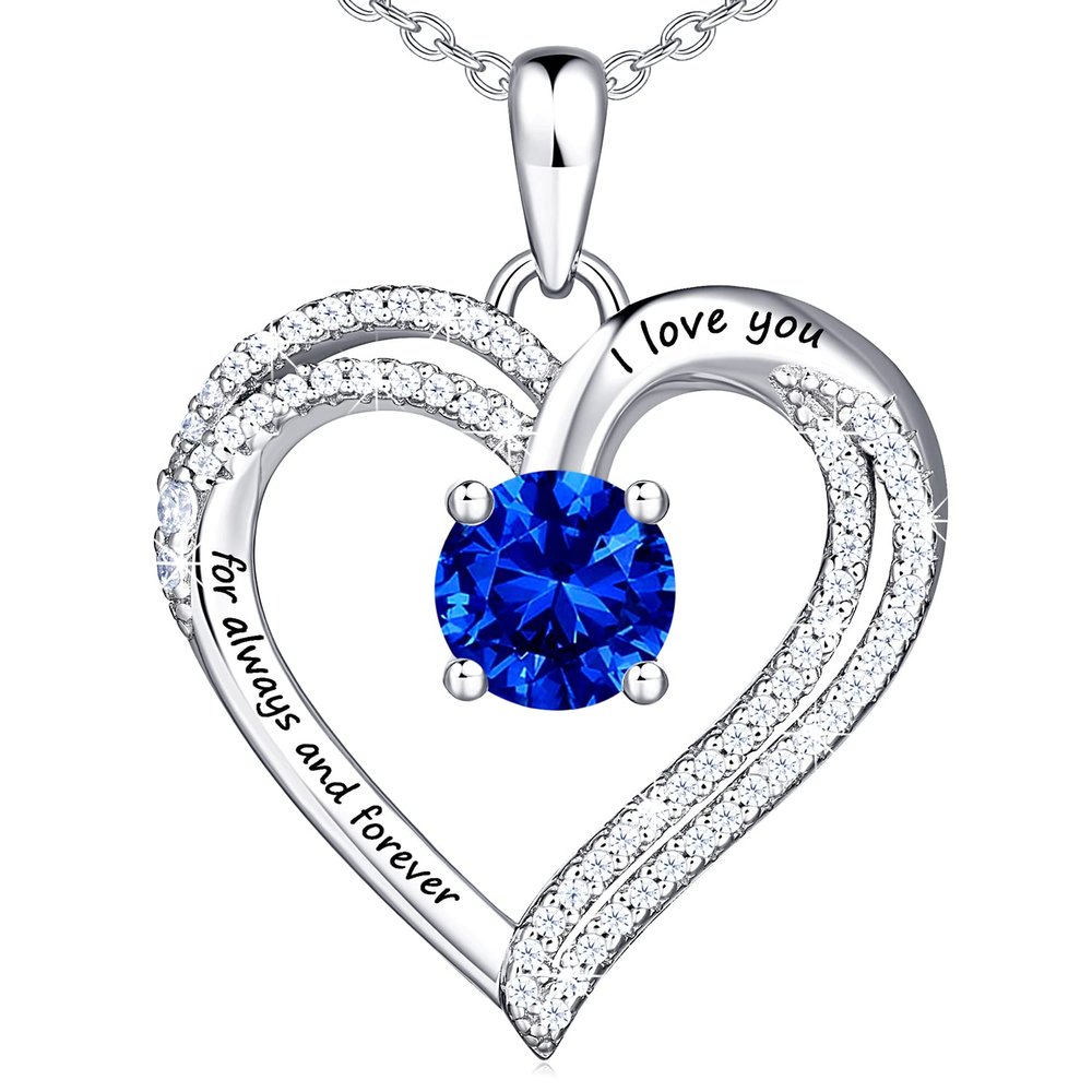 OR OLD RUBIN Heart Necklace for Women, 18K Gold Over 925 Sterling Silver Necklace for Women with a Gemstone Birthstone, Sterling Silver, Cubic Zirconia 42+8cm