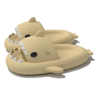 Cute Gradation Shark Slippers Beach Shoes 4CM Thick Soft Sole Summer Shark Slides for Women and Men EVA Non-Slip Bathroom Slippers Sandals indoor and Outdoor (Beige, us_footwear_size_system, adult, men, numeric_range, medium, numeric_7_point_5, numer